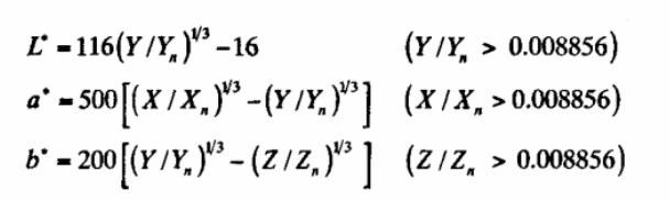 L和色品坐标a、b的计算公式