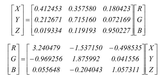 RGB与XYZ色彩空间转换关系